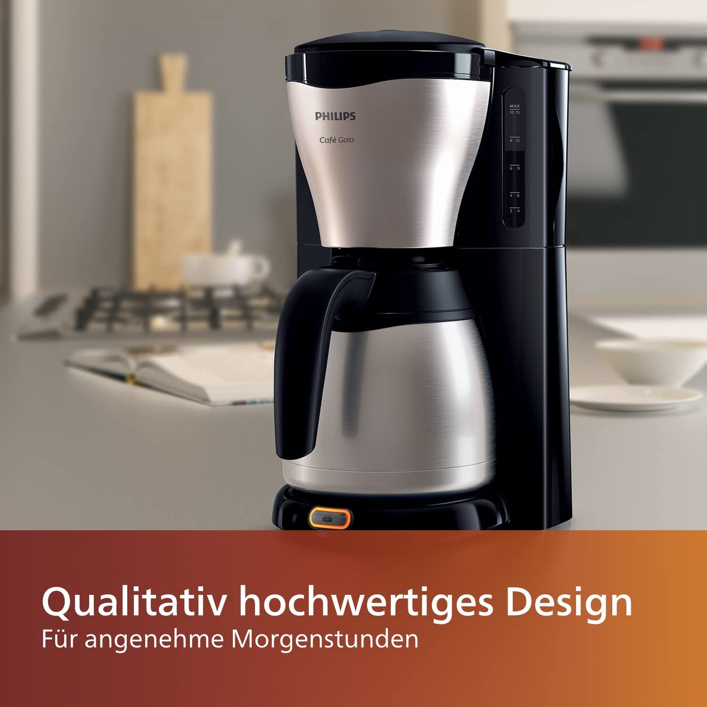 Philips Filterkaffeemaschine mit Edelstahl-Thermoskanne, 1,3L, Schwarz