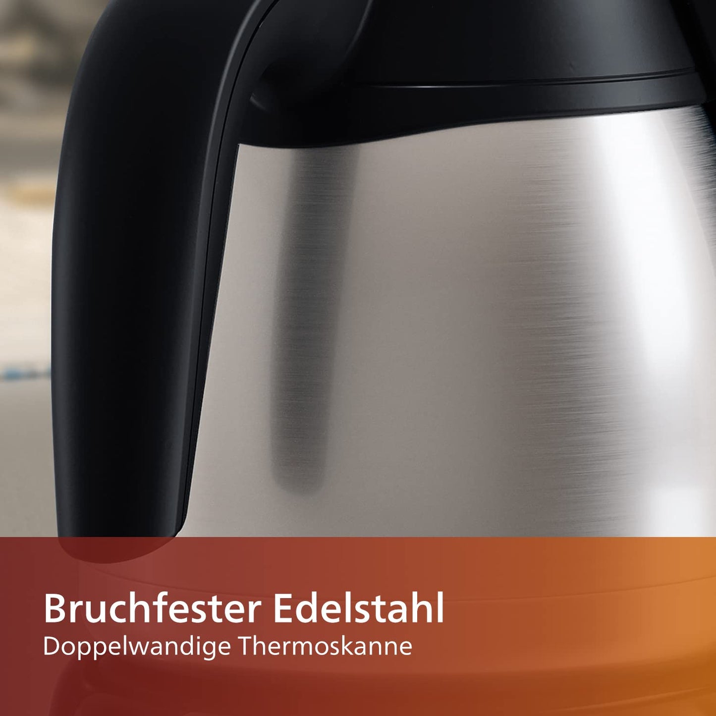 Philips Filterkaffeemaschine mit Edelstahl-Thermoskanne, 1,3L, Schwarz
